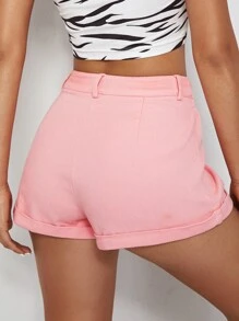 SHEIN Shorts unicolor bajo de doblez - Rosa Pálido - Ver 2