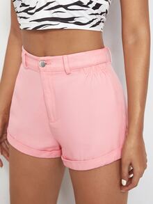 SHEIN Shorts unicolor bajo de doblez - Rosa Pálido - Ver 3