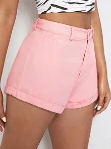 SHEIN Shorts unicolor bajo de doblez - Rosa Pálido - Ver 4