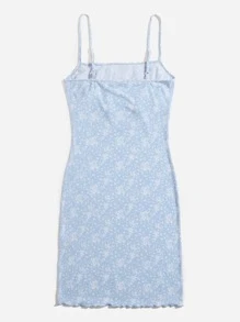 SHEIN Ruched Bust Ditsy Floral Print Dress - Baby Blue - View 2
