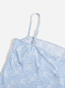 SHEIN Ruched Bust Ditsy Floral Print Dress - Baby Blue - View 3