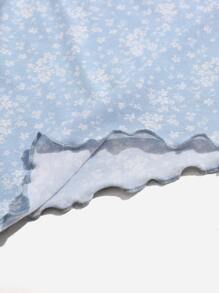 SHEIN Ruched Bust Ditsy Floral Print Dress - Baby Blue - View 6