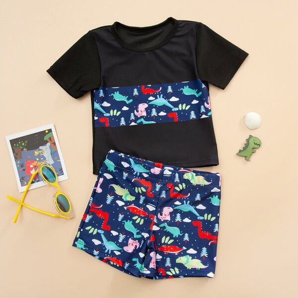 

Toddler Boys Cartoon Dinosaur Two Piece Swimsuit, Multicolor