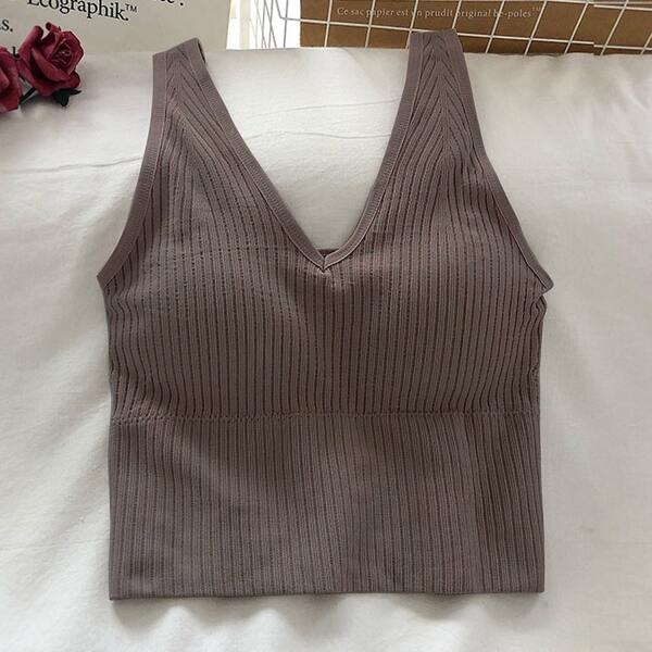

Girls Solid Rib-knit Bralette, Mocha brown