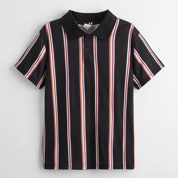 

Boys Vertical Striped Polo Shirt, Multicolor