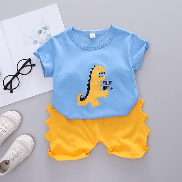 

Toddler Boys Letter And Dinosaur Print Tee With Shorts, Multicolor