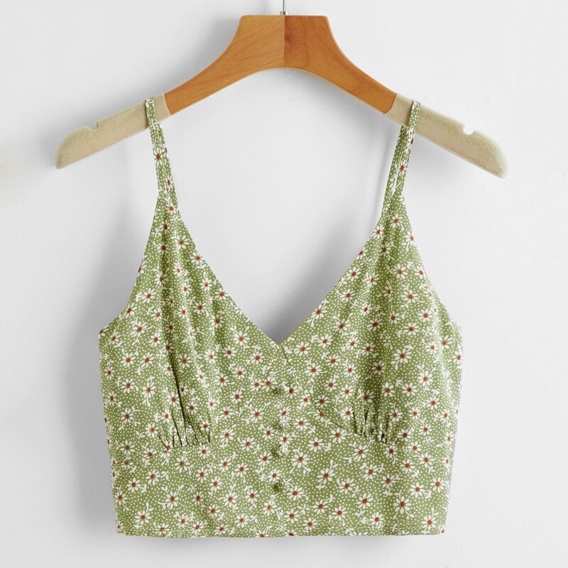

Ditsy Floral Button Shirred Cami, Lime green