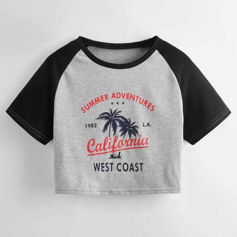 

Letter Tropical Graphic Baseball Tee, Multicolor