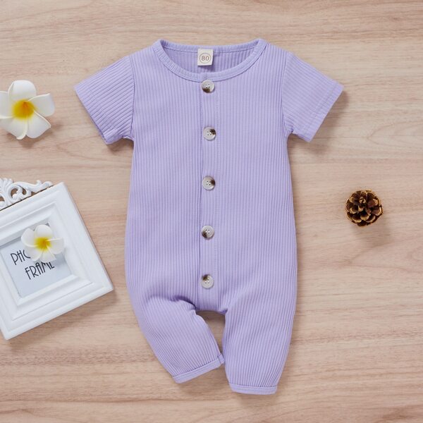 

Baby Unisex Button Front Rib-knit Romper, Purple