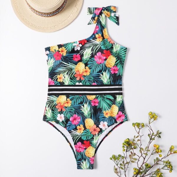 

Floral & Tropical One Shoulder One Piece Swimsuit, Multicolor