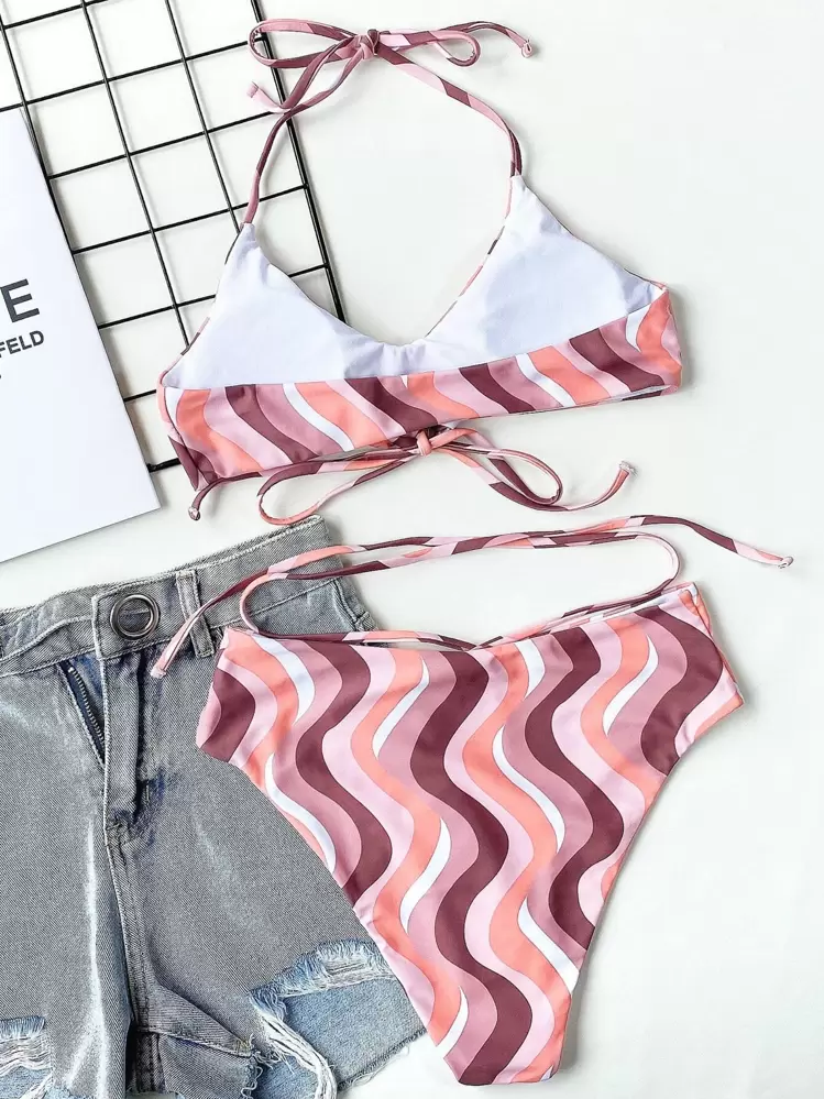 Bikini hở lưng họa tiết sóng cho kỳ nghỉ hè trên bãi biển - Nhiều màu - Xem 2