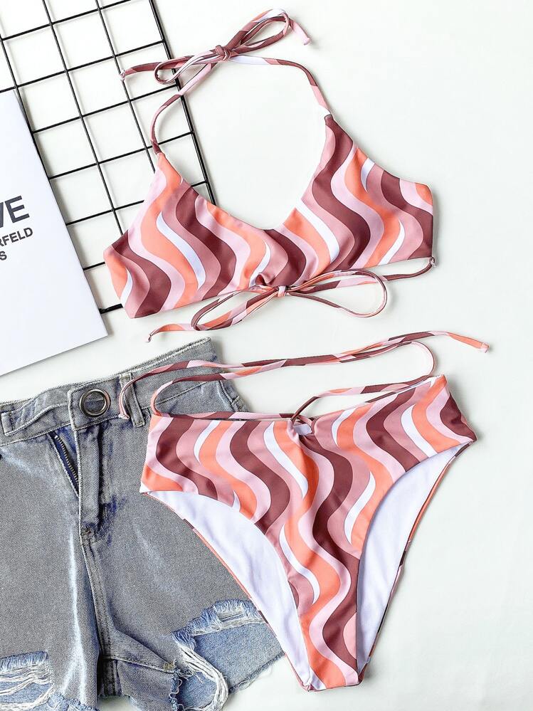 Bikini hở lưng họa tiết sóng cho kỳ nghỉ hè trên bãi biển - Nhiều màu - Xem 3