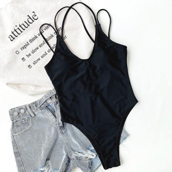 

Solid One Piece Swimsuit, Black