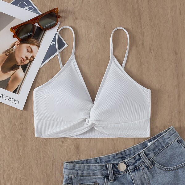 

Rib Twist Front Tankini Top, White