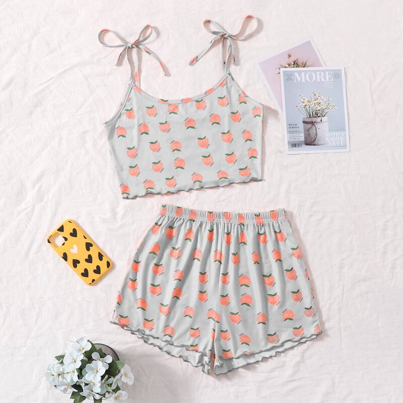 

Peach Print Knot-straps Pajama Set, Multicolor