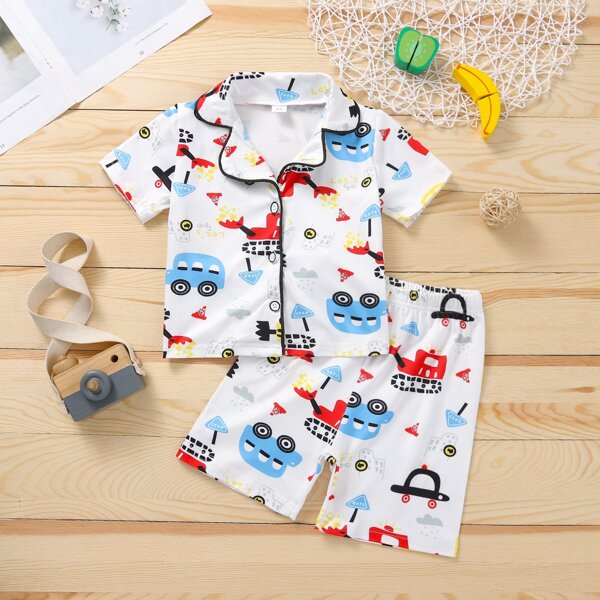 

Baby Boy Cartoon Graphic Shirt & Shorts, White