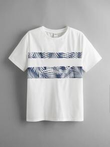 SHEIN Boys Leaf Print Tee - White - View 1