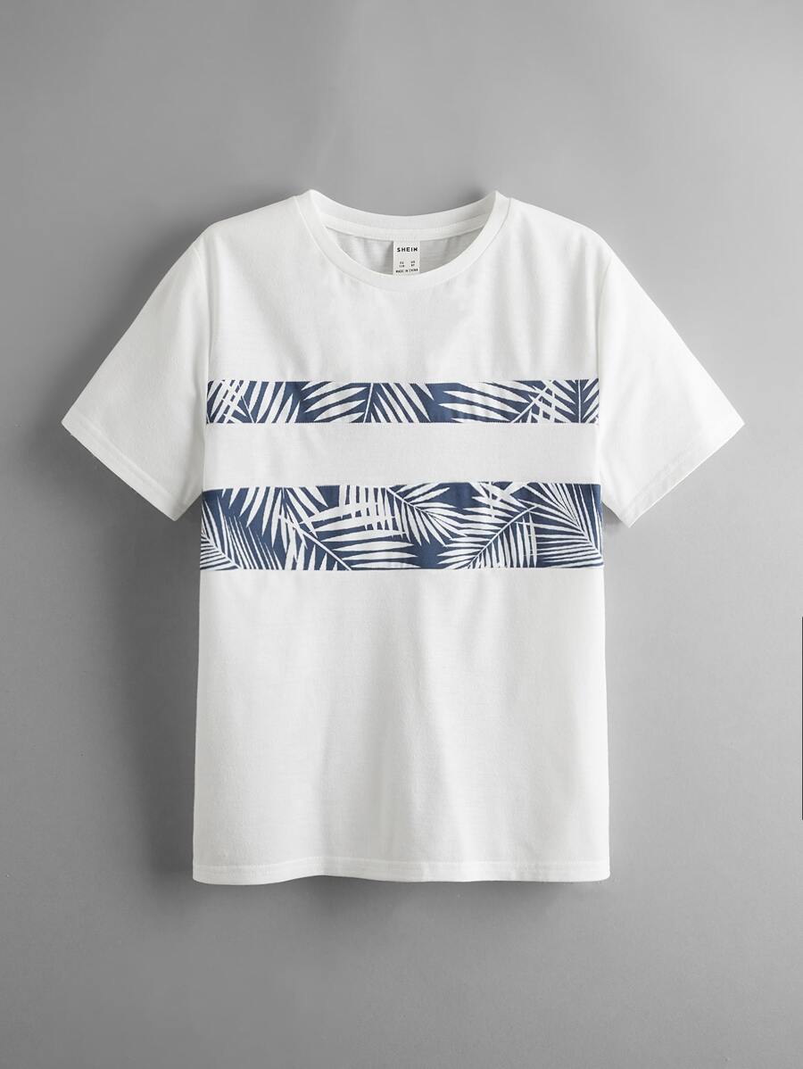 SHEIN Boys Leaf Print Tee - White - View 1