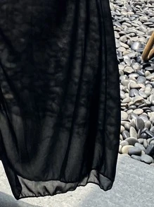 Kimono Chiffon Thắt Eo Mùa Hè - màu đen - Xem 4
