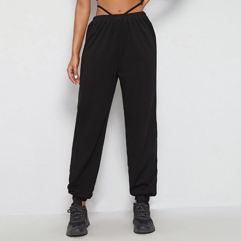 

Crisscross Tie Back Joggers, Black