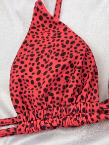 Dalmatian Self Tie Micro Triangle Bikini Set, For Summer Beach Vacation - Red - View 7