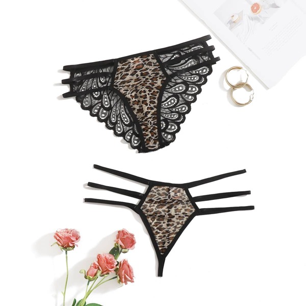 

2pack Leopard Cut-out Panty Set, Multicolor