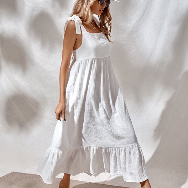 

Solid Knot Shoulder Cami Dress, White