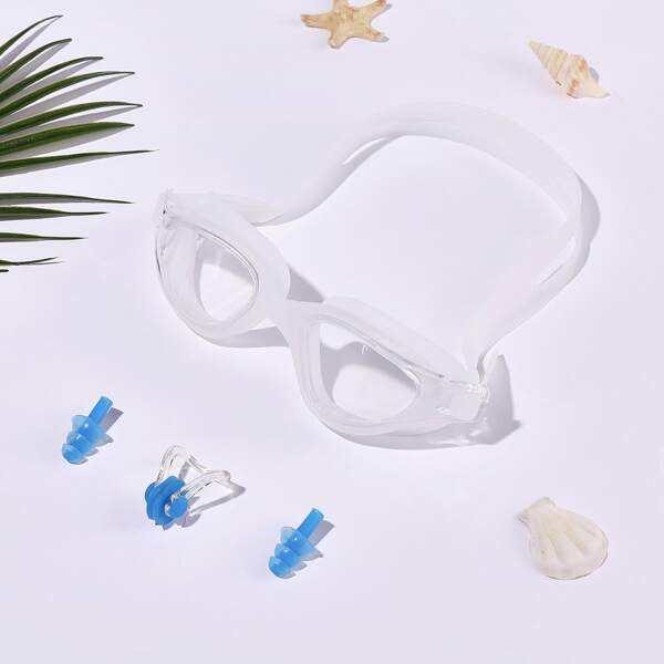 

Silicone Anti-fog Swimming Goggles With Earplugs & Nose Clip, White