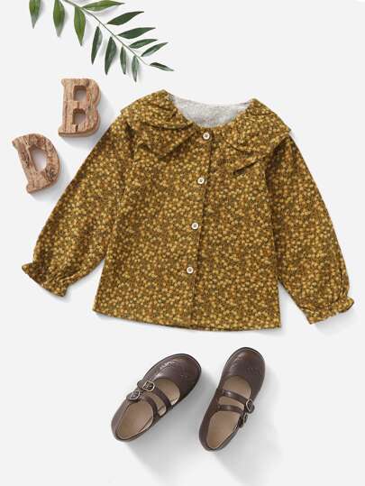 بلوزة بياقة بيتر بان مزخرفة بزهور متناثرة للفتيات الشابات