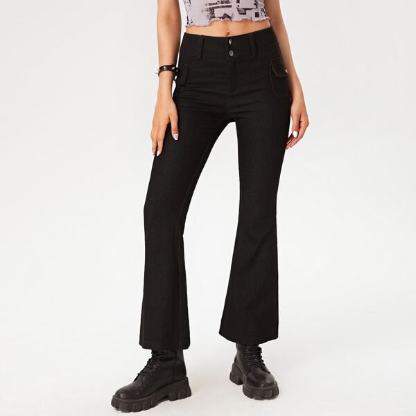 

High Waisted Flare Leg Jeans, Black