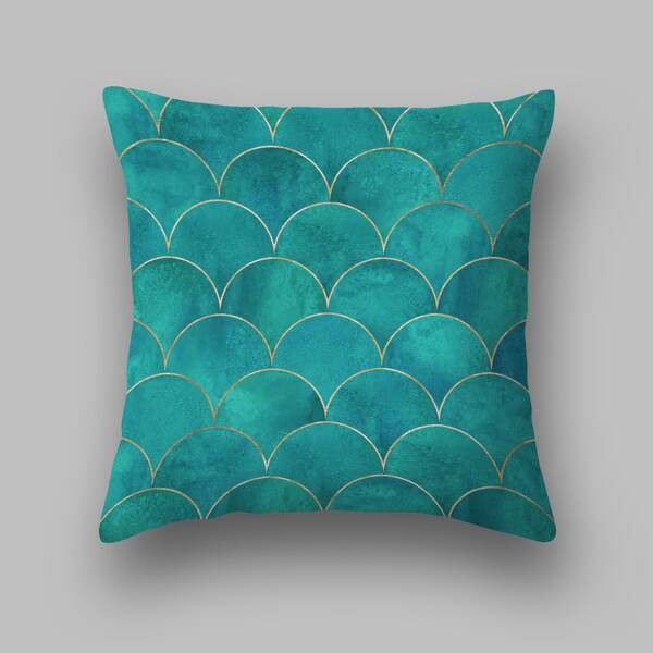 

Fish Scale Print Cushion Cover Without Filler, Green