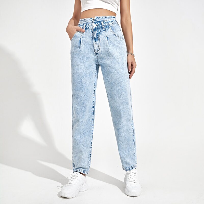 

Zipper Fly Straight Leg Jeans, Light wash