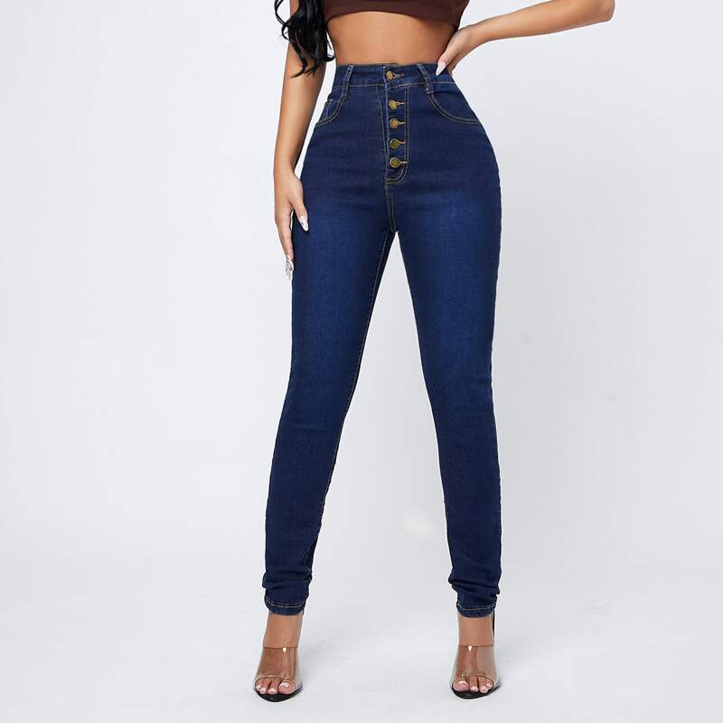 

Button Fly Skinny Jeans, Dark wash