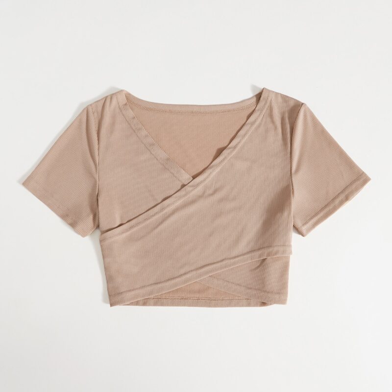 

Solid Wrap Ribbed Tee, Khaki