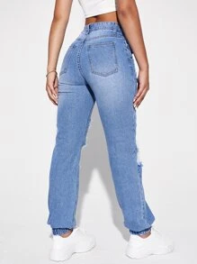 SHEIN EZwear Quần jean Túi Bị tách màu trơn - Rửa nhẹ - Xem 2