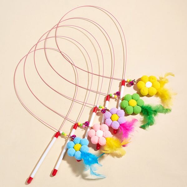 

1pc Random Pom Pom Flower Cat Teaser Wand, Multicolor
