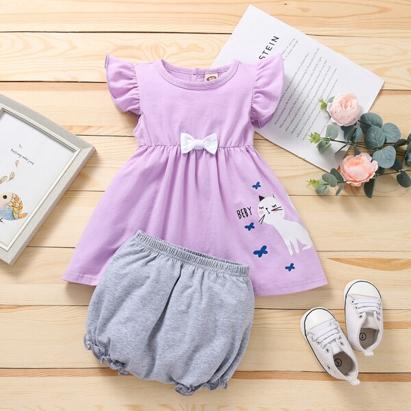 

Baby Girl Cartoon Graphic Peplum Top & Shorts, Multicolor