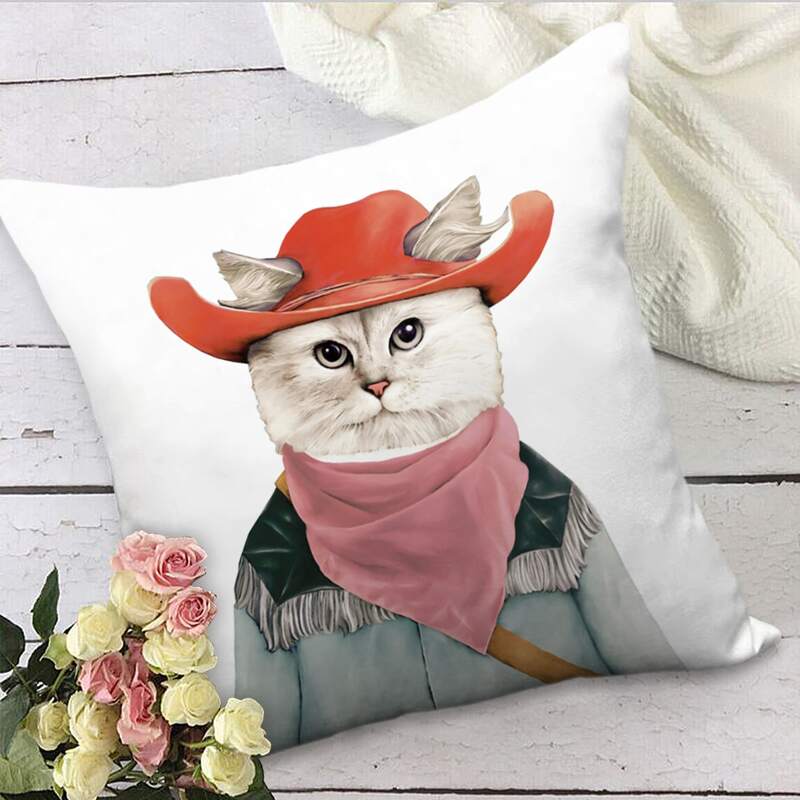 

Cartoon Cat Print Cushion Cover Without Filler, Multicolor