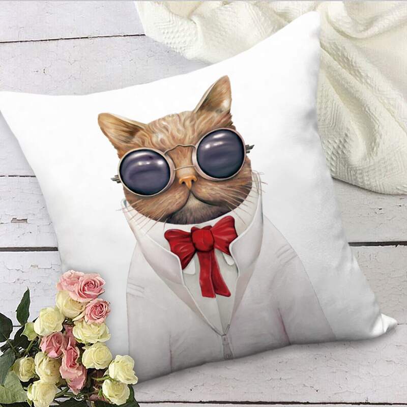 

Cartoon Cat Print Cushion Cover Without Filler, Multicolor
