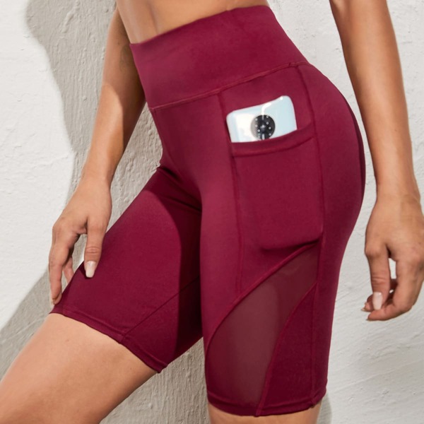 

Contrast Mesh High Stretch Biker Shorts With Phone Pocket, Burgundy
