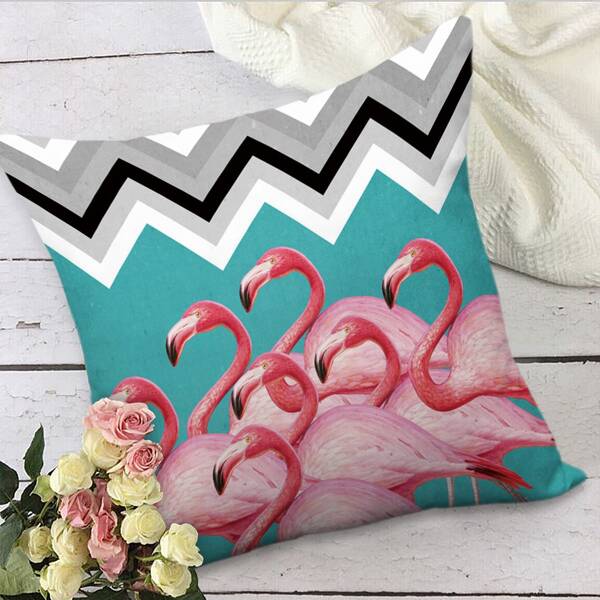 

Flamingo Print Cushion Cover Without Filler, Multicolor