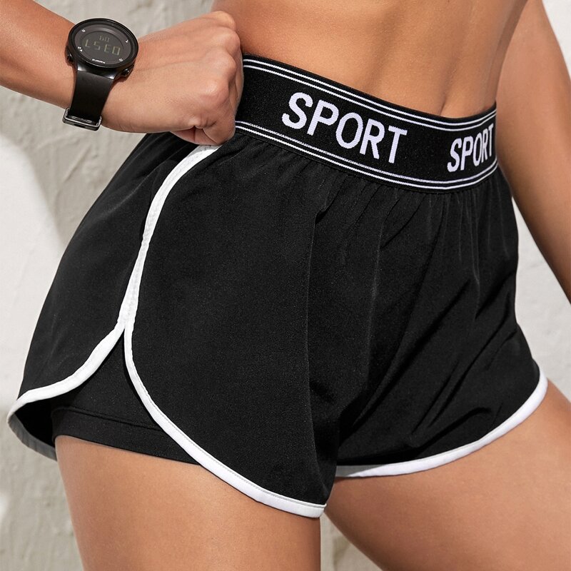 

Breathable Letter Graphic Sports Shorts, Black