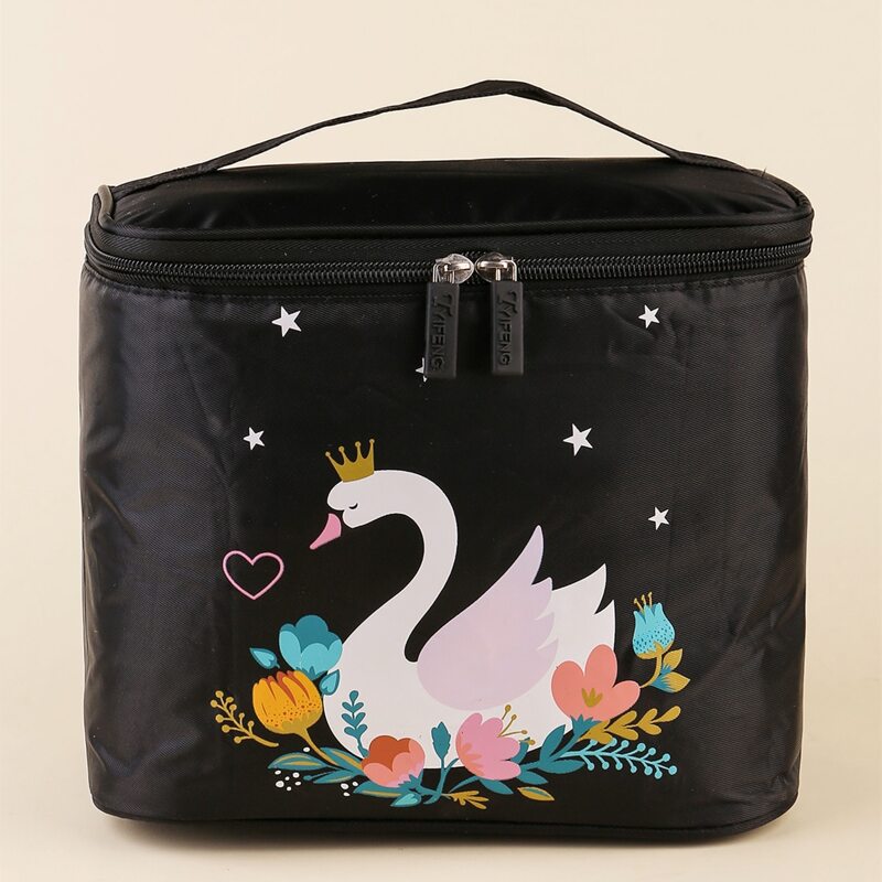 

Swan Print Makeup Bag, Black