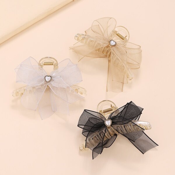 

3pcs Bow Decor Hair Claw, Multicolor