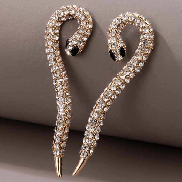 

Rhinestone Decor Snake Design Earrings, Gold