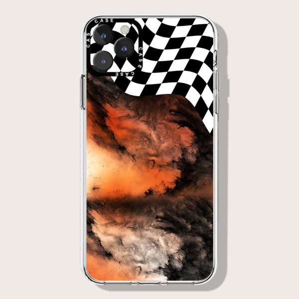 

Marble & Checkered Print Phone Case, Multicolor