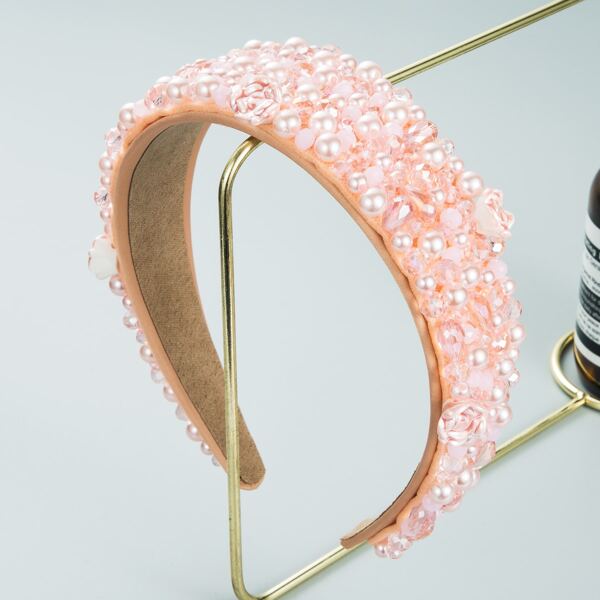 

Faux Pearl & Crystal Decor Headband, Pink