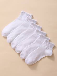 6pairs Plain Crew Socks - White - View 1
