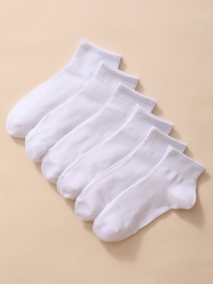 6pairs Plain Crew Socks - White - View 1