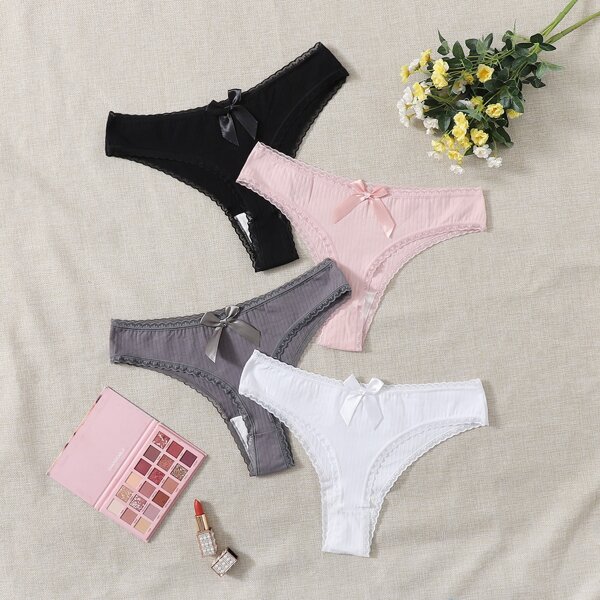 

4pack Plus Bow Decor Panty Set, Multicolor